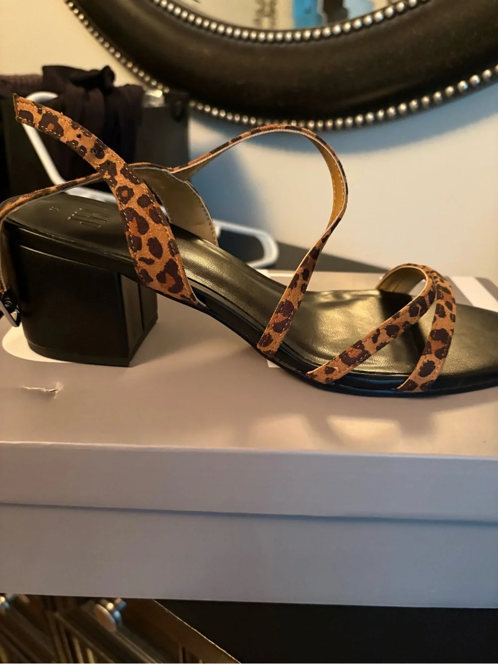 GAP Leopard Print Strappy Block Heel Sandals - Black & Brown